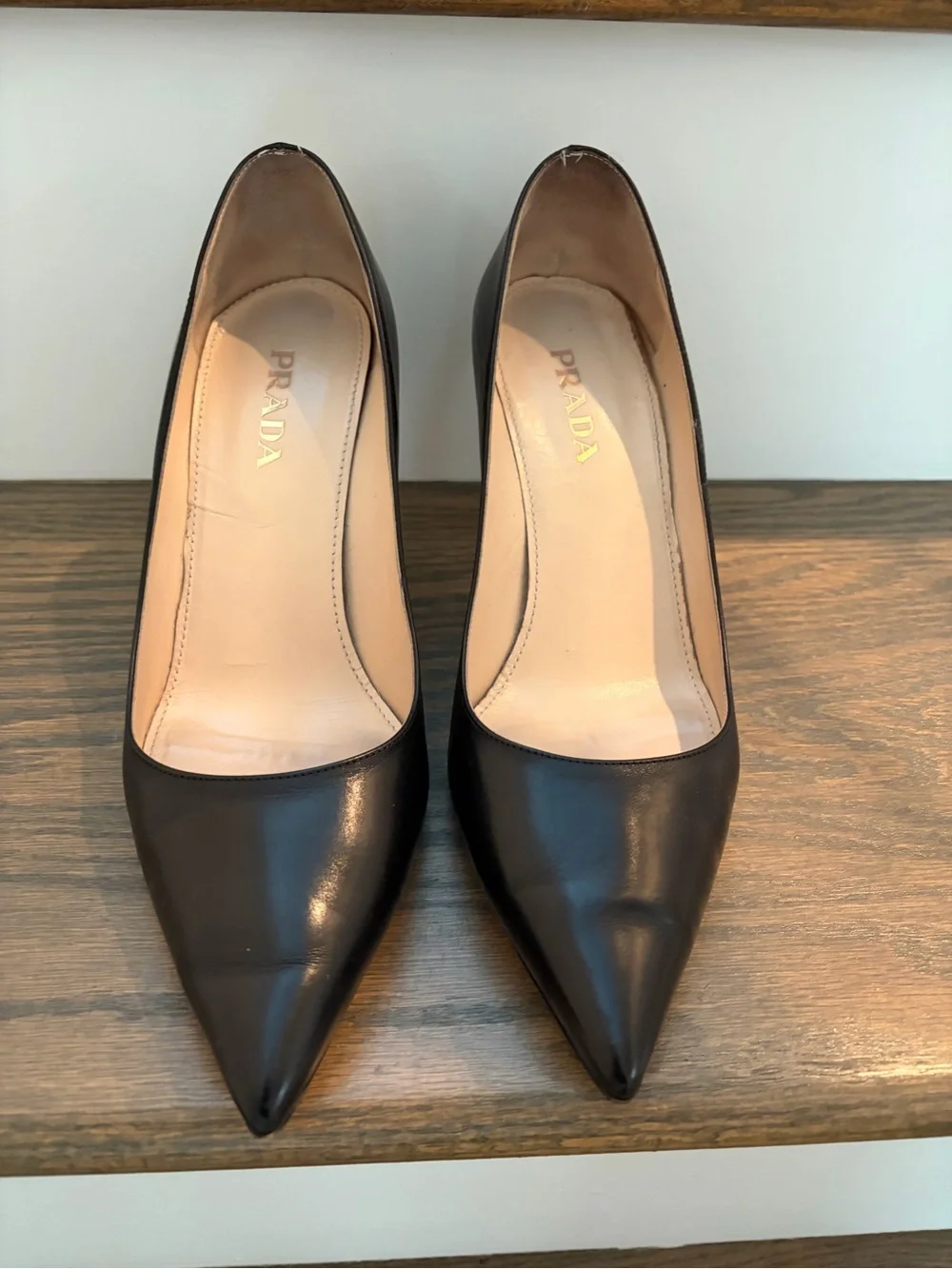 Prada Black Leather Pointed-Toe Stiletto Pumps, 85mm, Size 38